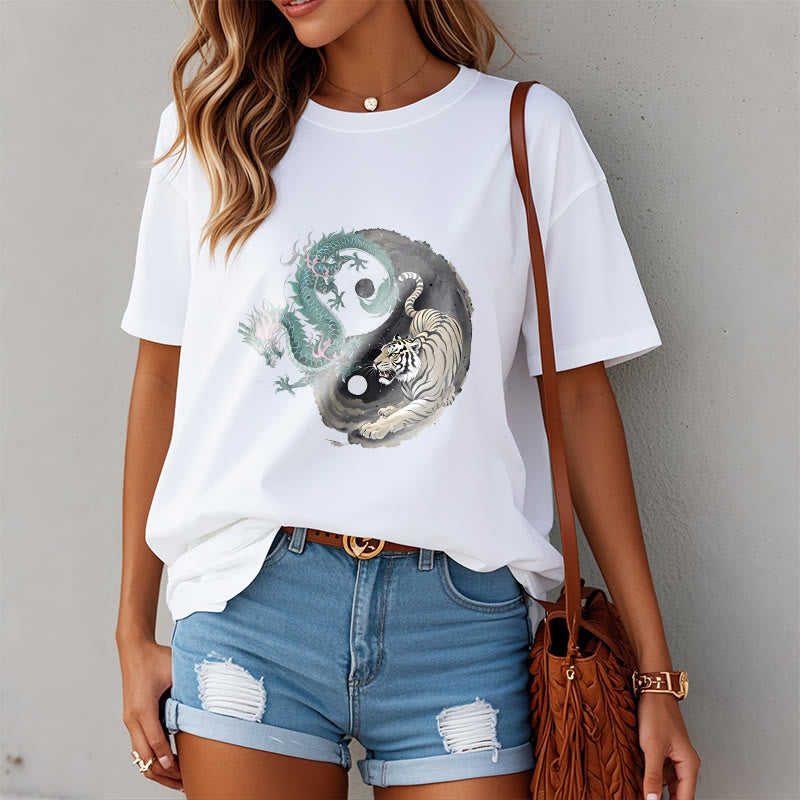 Tiger Dragon Yin Yang Cotton Tee T-shirt