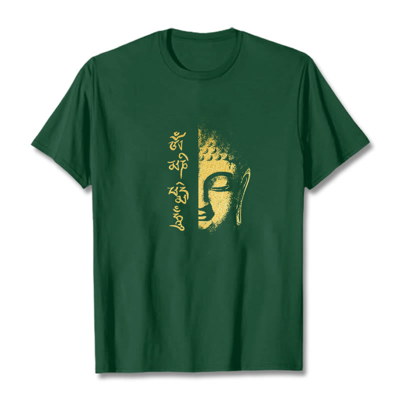 Om Mani Padme Hum Golden Buddha Cotton Tee T-shirt