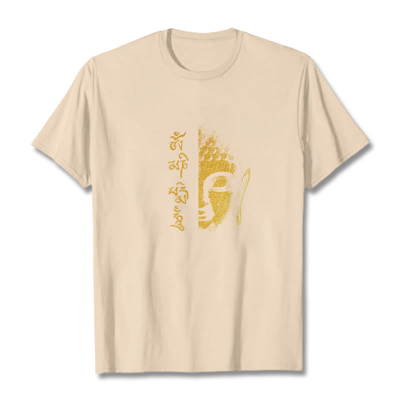 Om Mani Padme Hum Golden Buddha Cotton Tee T-shirt