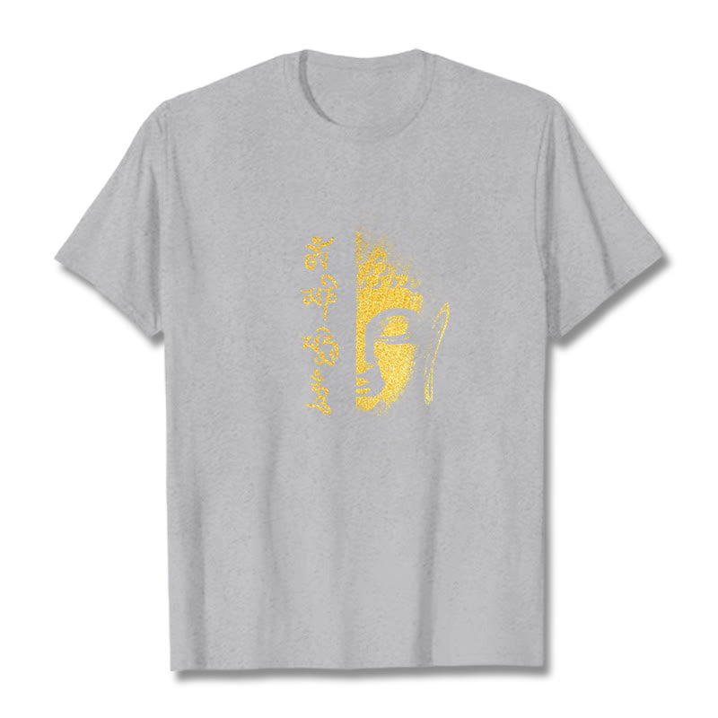 Om Mani Padme Hum Golden Buddha Cotton Tee T-shirt