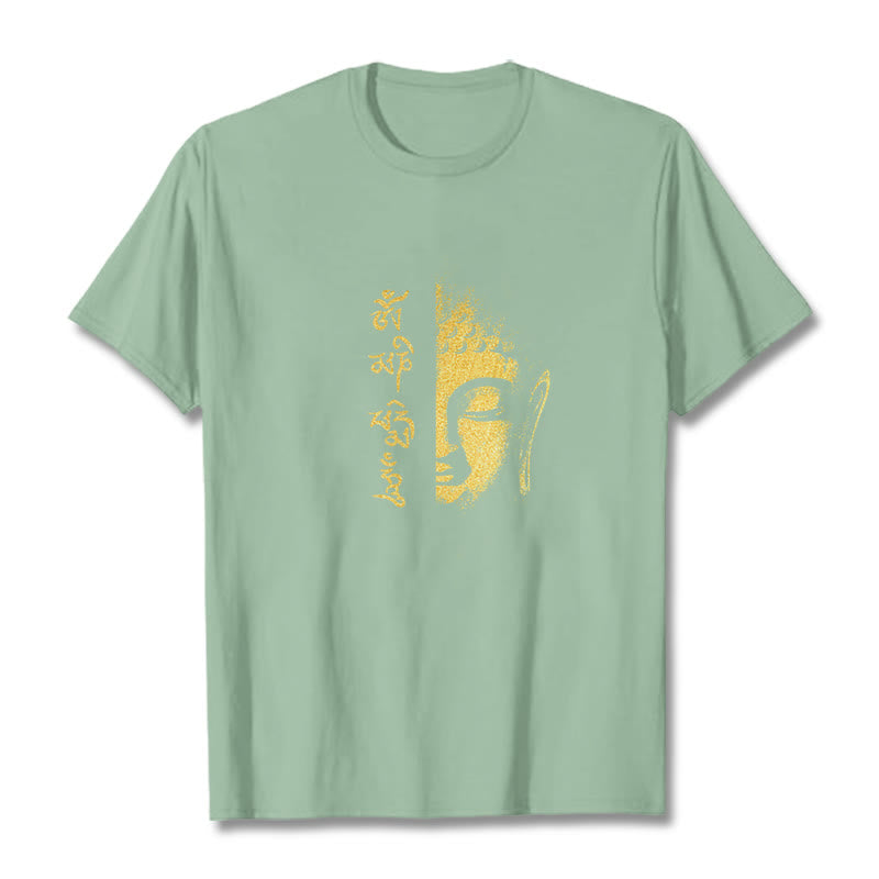 Om Mani Padme Hum Golden Buddha Cotton Tee T-shirt