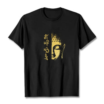 Om Mani Padme Hum Golden Buddha Cotton Tee T-shirt