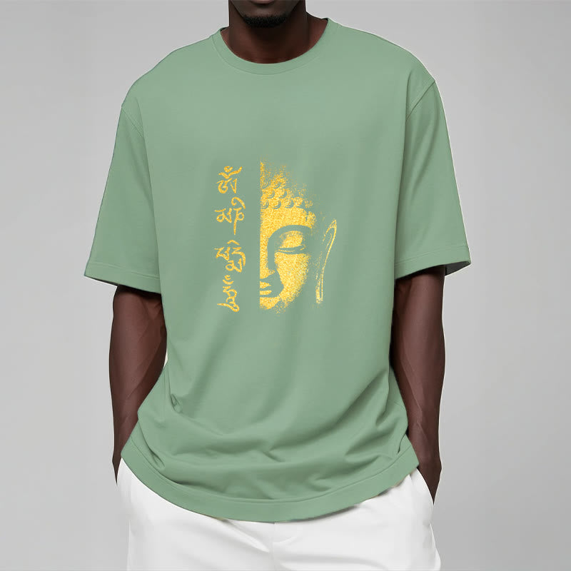 Om Mani Padme Hum Golden Buddha Cotton Tee T-shirt