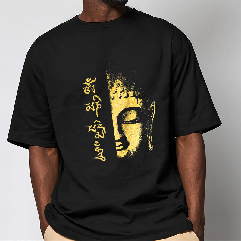 Om Mani Padme Hum Golden Buddha Cotton Tee T-shirt