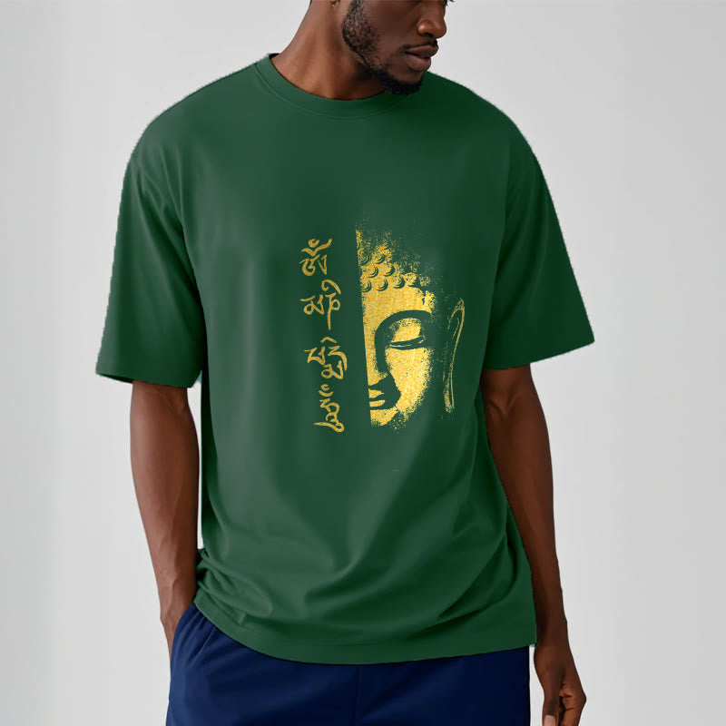 Om Mani Padme Hum Golden Buddha Cotton Tee T-shirt