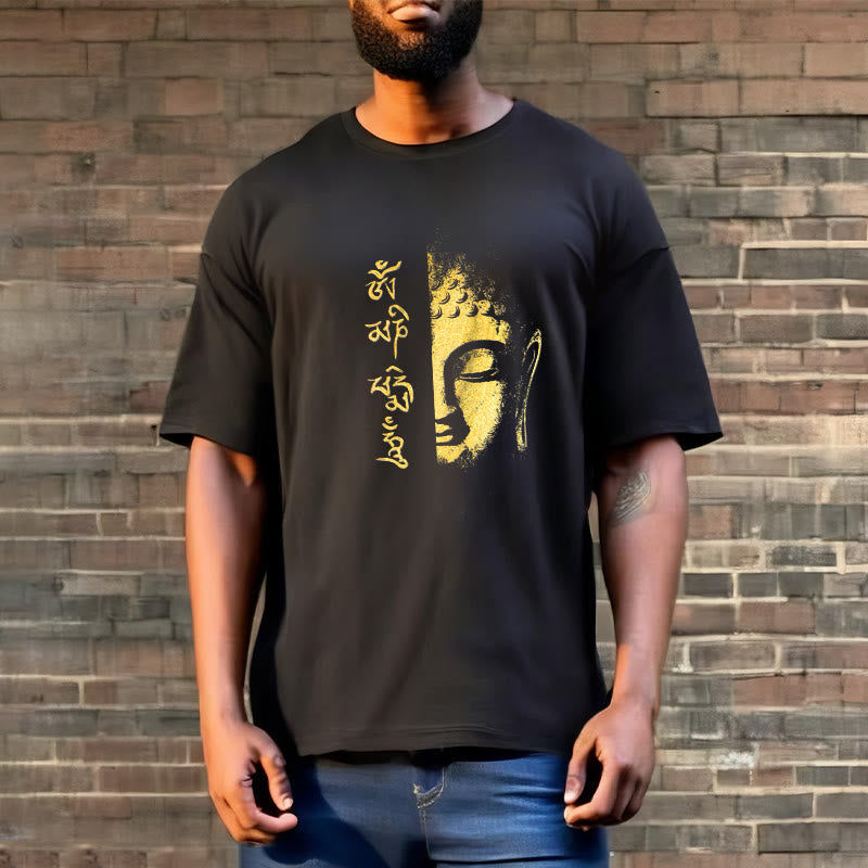 Om Mani Padme Hum Golden Buddha Cotton Tee T-shirt