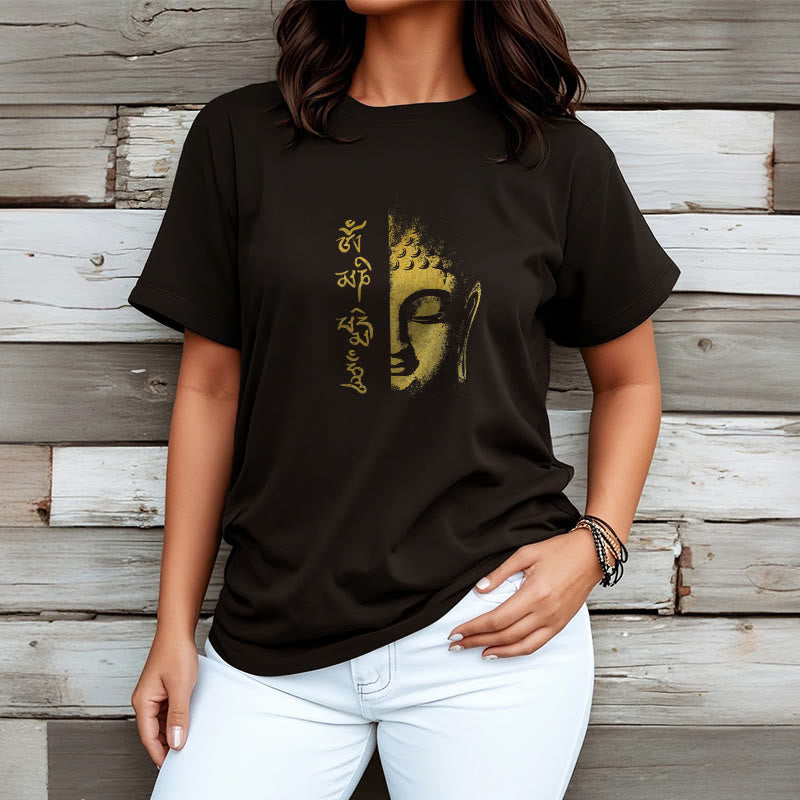 Om Mani Padme Hum Golden Buddha Cotton Tee T-shirt