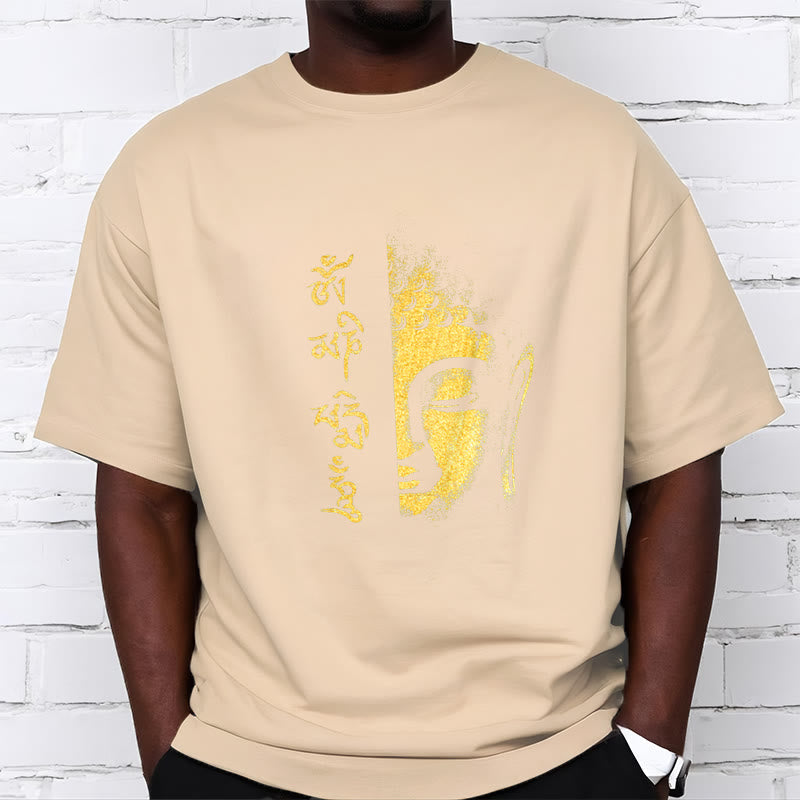 Om Mani Padme Hum Golden Buddha Cotton Tee T-shirt