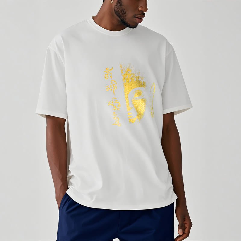 Om Mani Padme Hum Golden Buddha Cotton Tee T-shirt