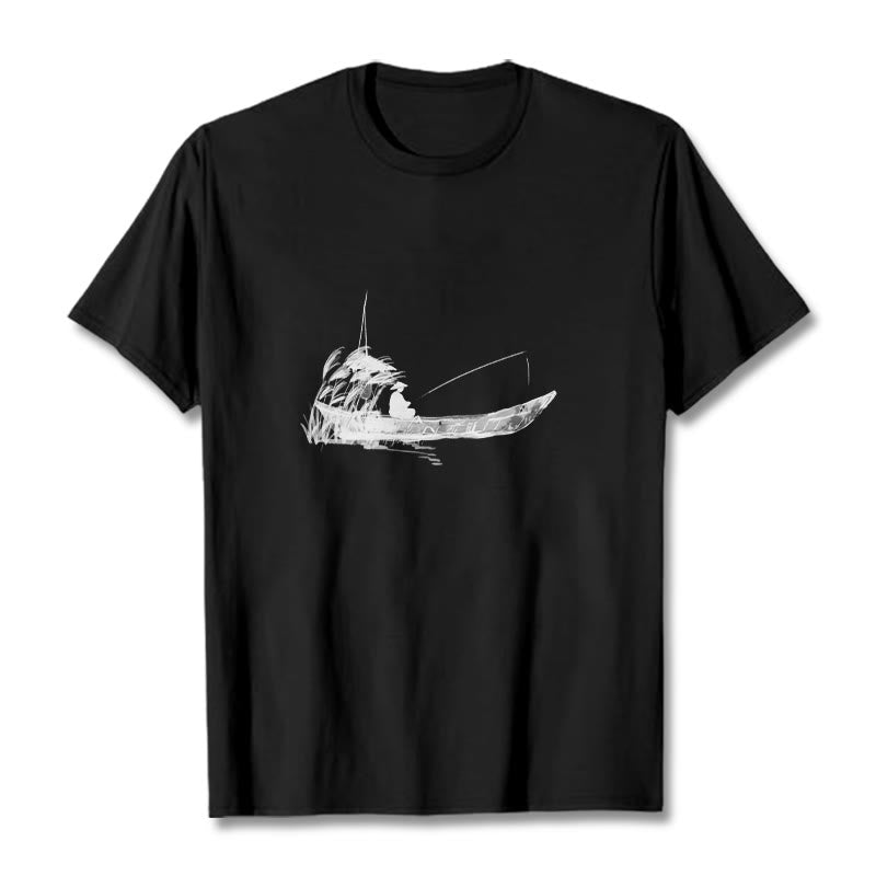 Boat Fishing Grass Pattern Cotton Tee T-shirt