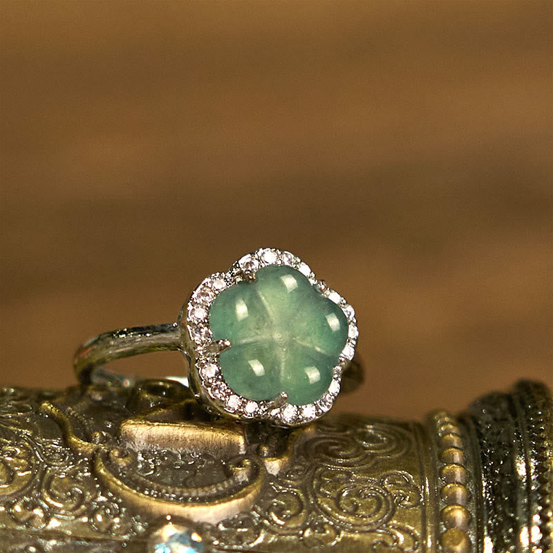 Jade Alloy Flower Ring