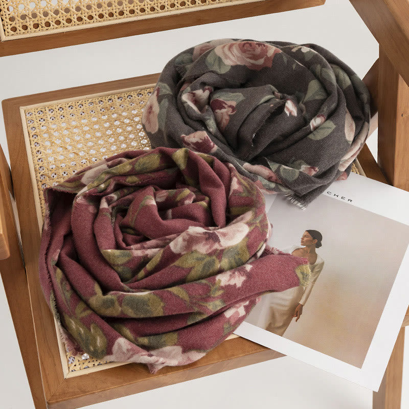 Tibetan Shawl Garden Rose Fall Winter Cozy Travel Scarf Wrap