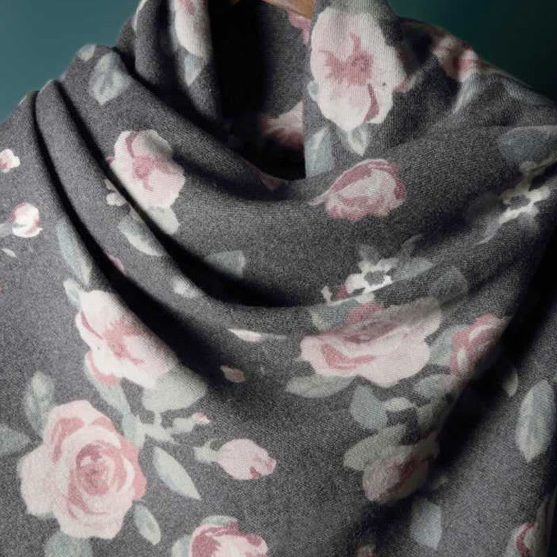 Tibetan Shawl Garden Rose Fall Winter Cozy Travel Scarf Wrap