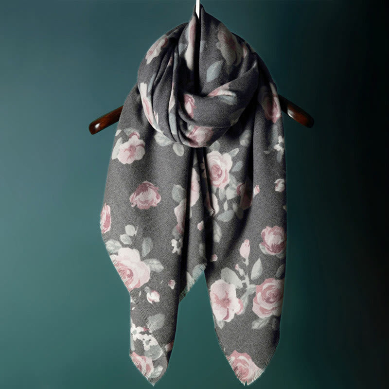 Tibetan Shawl Garden Rose Fall Winter Cozy Travel Scarf Wrap