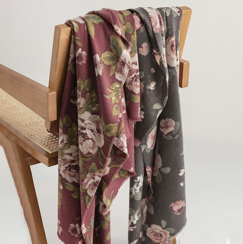 Tibetan Shawl Garden Rose Fall Winter Cozy Travel Scarf Wrap