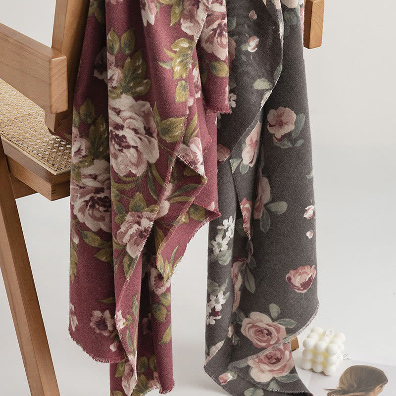 Tibetan Shawl Garden Rose Fall Winter Cozy Travel Scarf Wrap