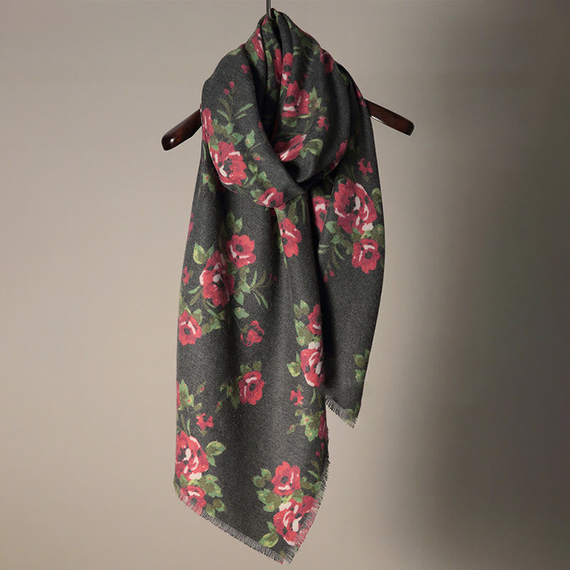 Tibetan Rose Flower Garden Shawl Fall Winter Cozy Scarf Wrap