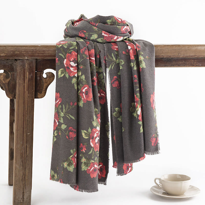 Tibetan Rose Flower Garden Shawl Fall Winter Cozy Scarf Wrap