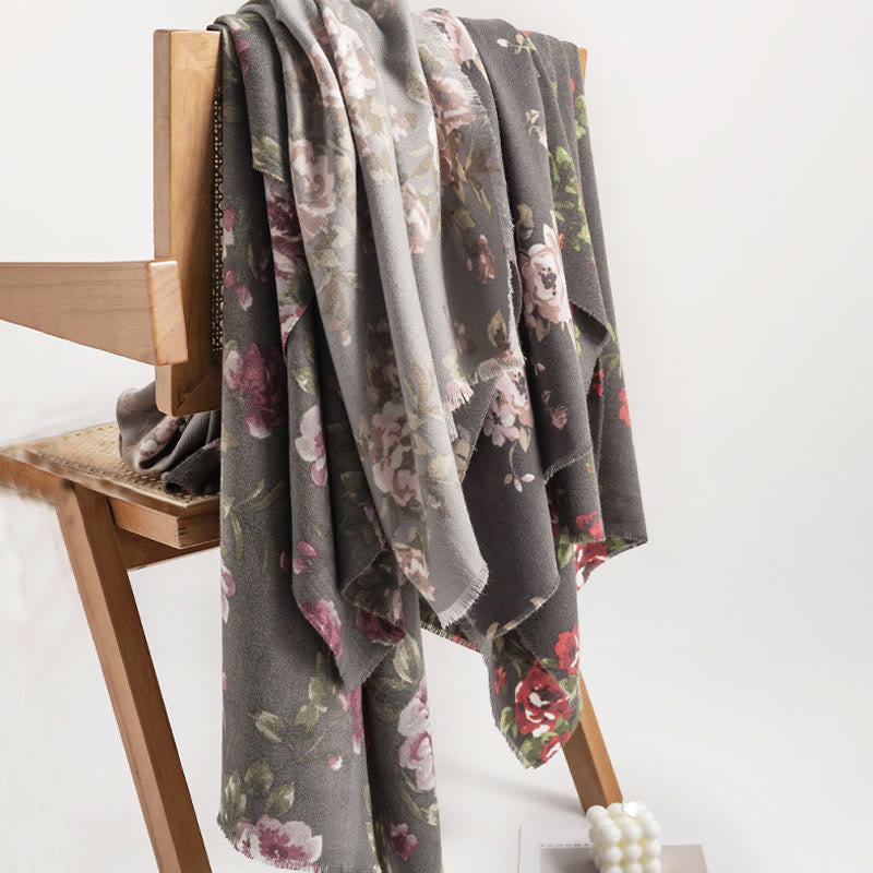 Tibetan Rose Flower Garden Shawl Fall Winter Cozy Scarf Wrap