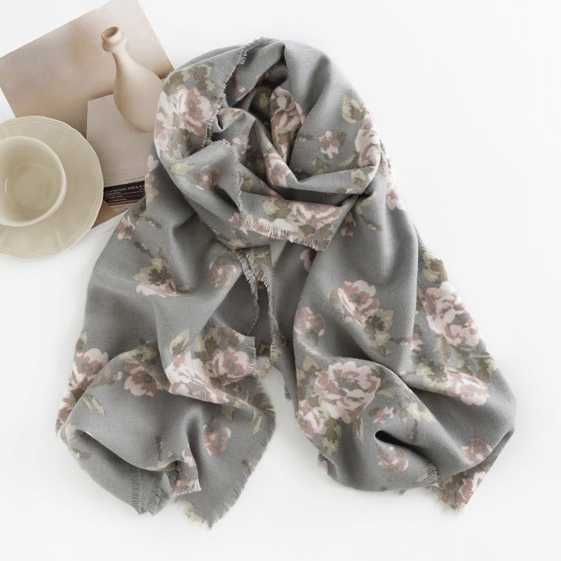 Tibetan Rose Flower Garden Shawl Fall Winter Cozy Scarf Wrap
