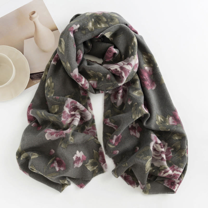 Tibetan Rose Flower Garden Shawl Fall Winter Cozy Scarf Wrap