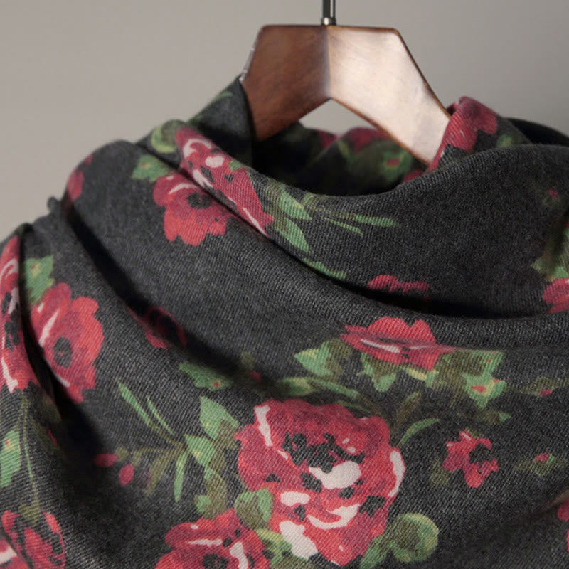 Tibetan Rose Flower Garden Shawl Fall Winter Cozy Scarf Wrap