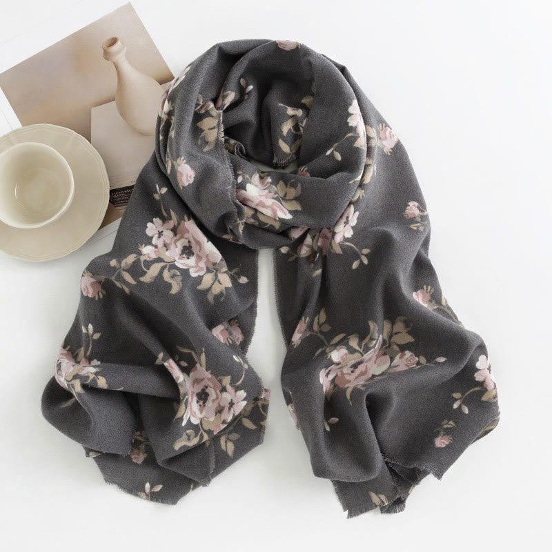 Tibetan Rose Flower Garden Shawl Fall Winter Cozy Scarf Wrap