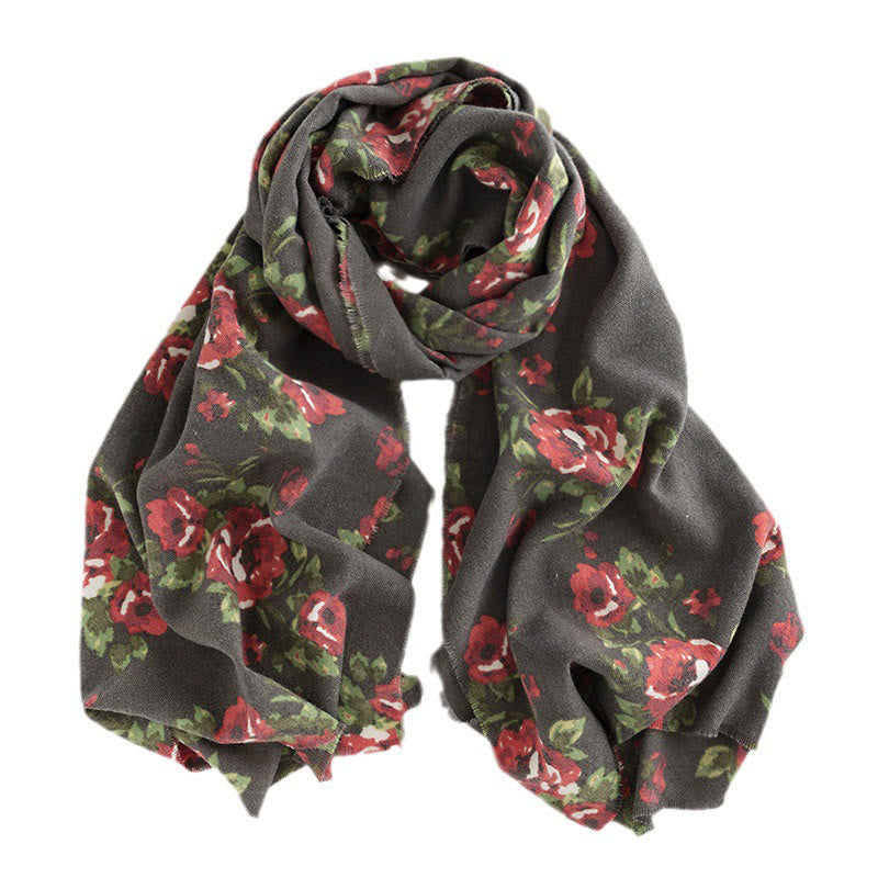 Tibetan Rose Flower Garden Shawl Fall Winter Cozy Scarf Wrap