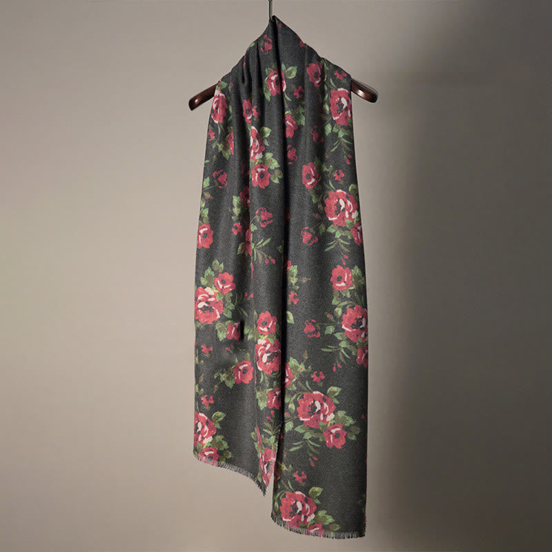 Tibetan Rose Flower Garden Shawl Fall Winter Cozy Scarf Wrap