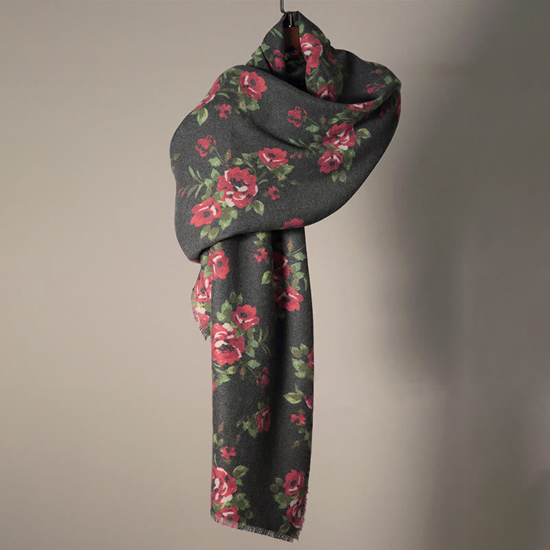 Tibetan Rose Flower Garden Shawl Fall Winter Cozy Scarf Wrap
