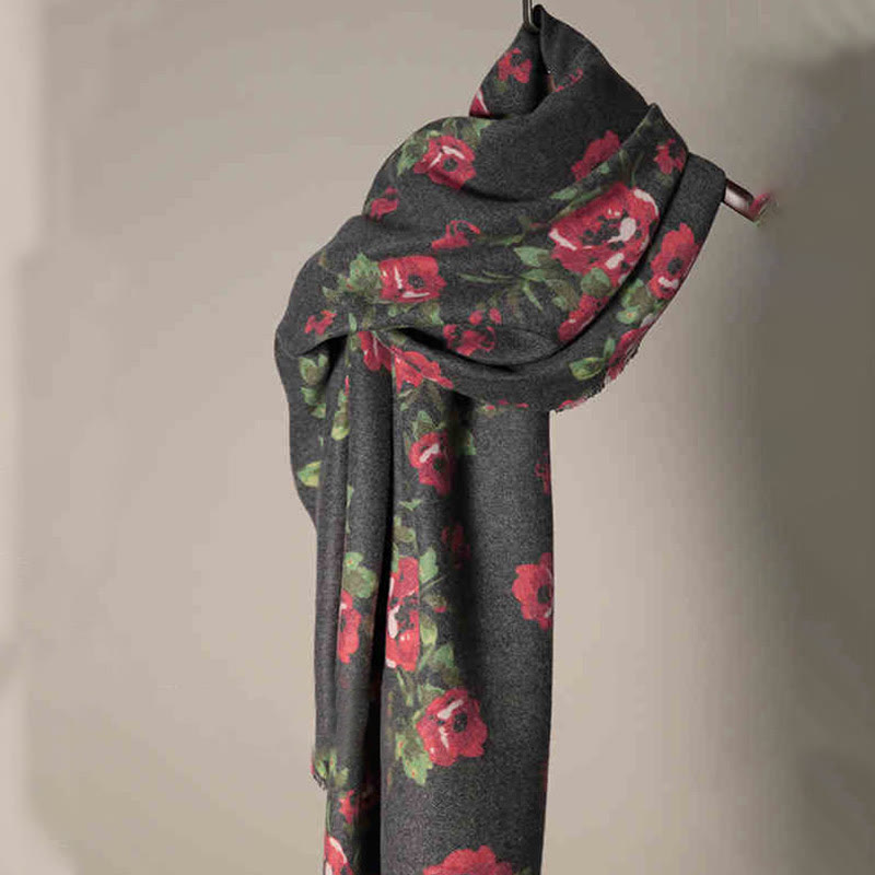 Tibetan Rose Flower Garden Shawl Fall Winter Cozy Scarf Wrap