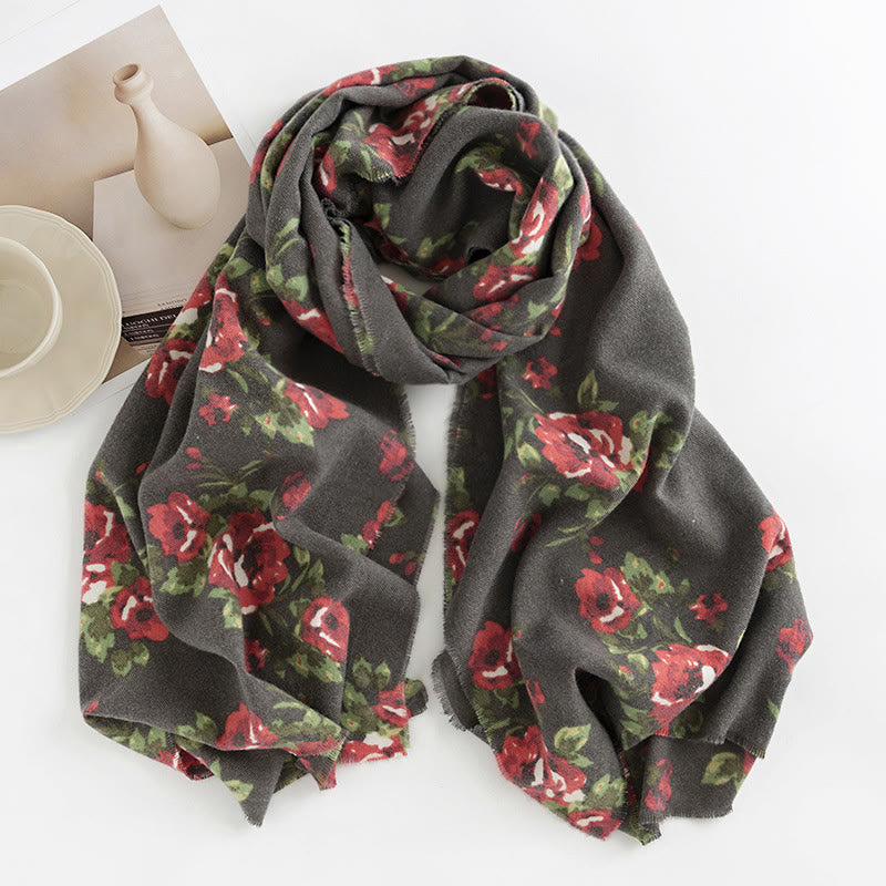 Tibetan Rose Flower Garden Shawl Fall Winter Cozy Scarf Wrap