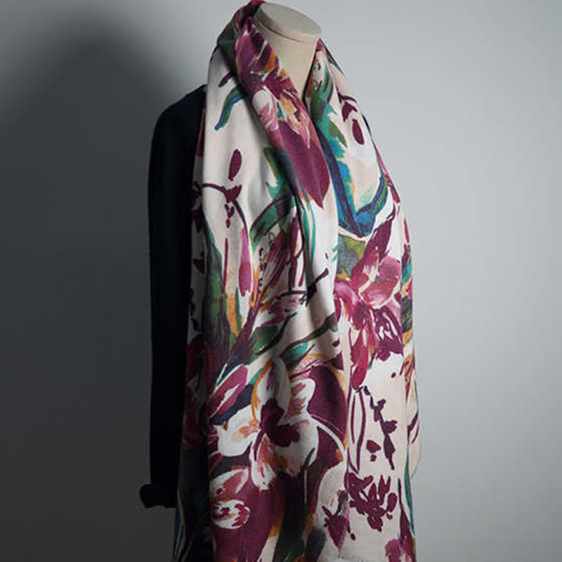 Tibetan Sweet Colorful Flower Print Shawl Fall Winter Soft Scarf Wrap