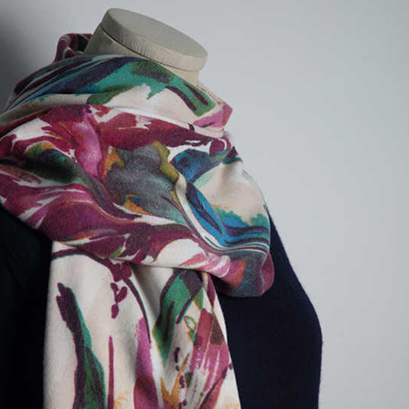 Tibetan Sweet Colorful Flower Print Shawl Fall Winter Soft Scarf Wrap