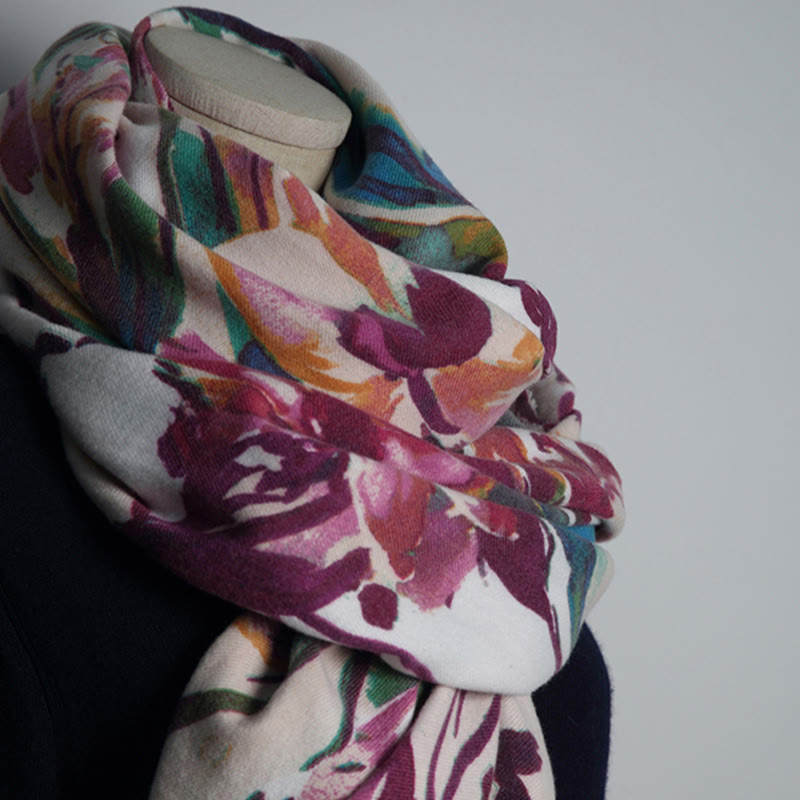 Tibetan Sweet Colorful Flower Print Shawl Fall Winter Soft Scarf Wrap