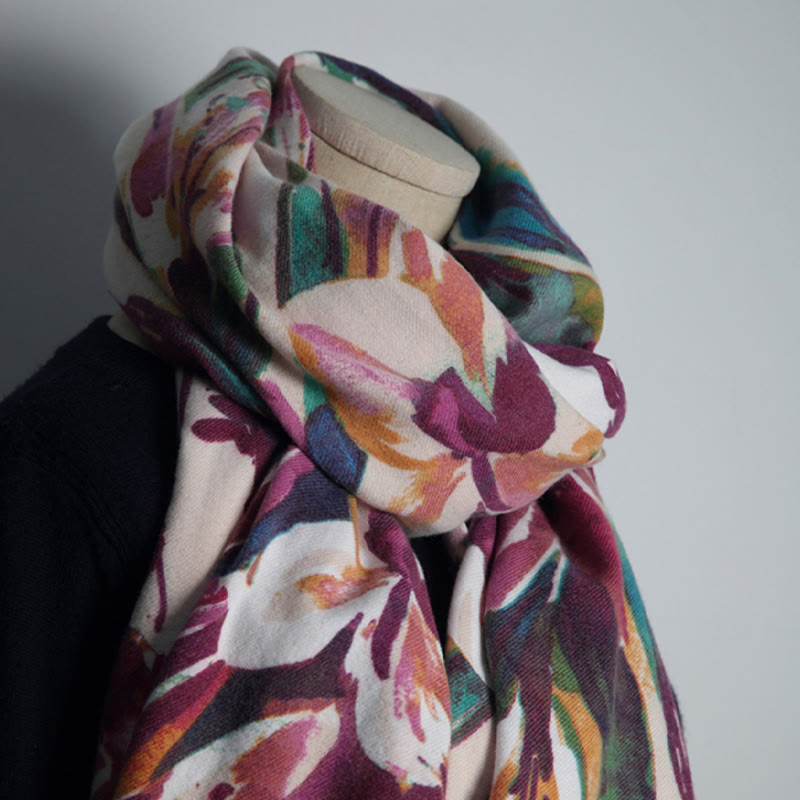 Tibetan Sweet Colorful Flower Print Shawl Fall Winter Soft Scarf Wrap