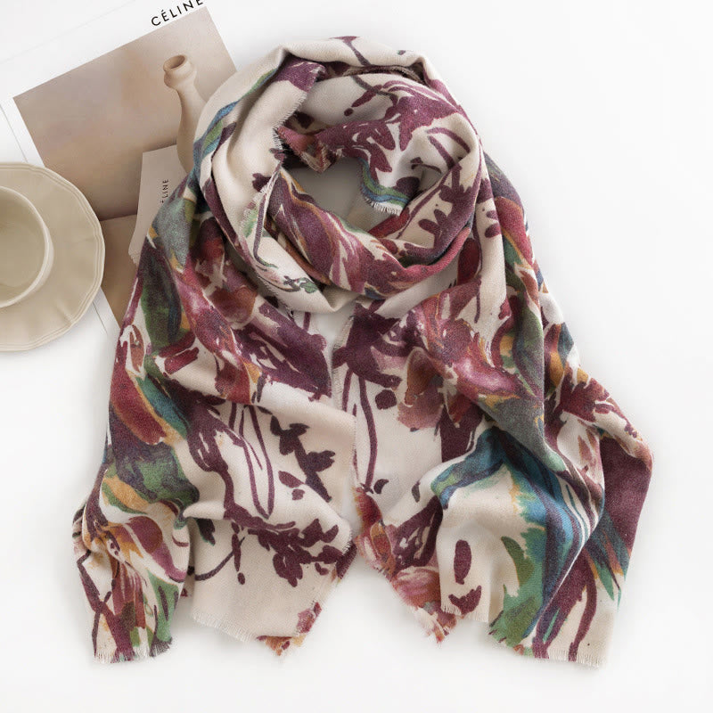 Tibetan Sweet Colorful Flower Print Shawl Fall Winter Soft Scarf Wrap