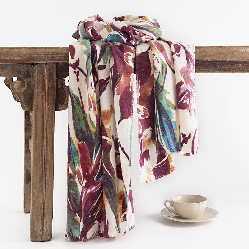 Tibetan Sweet Colorful Flower Print Shawl Fall Winter Soft Scarf Wrap