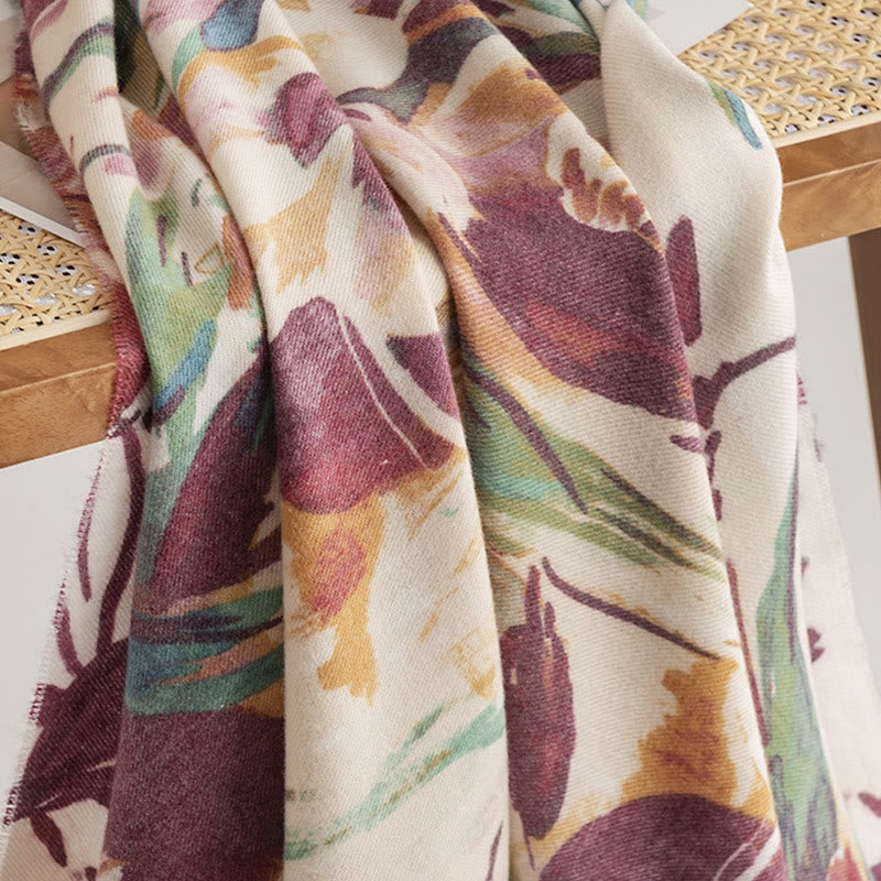 Tibetan Sweet Colorful Flower Print Shawl Fall Winter Soft Scarf Wrap