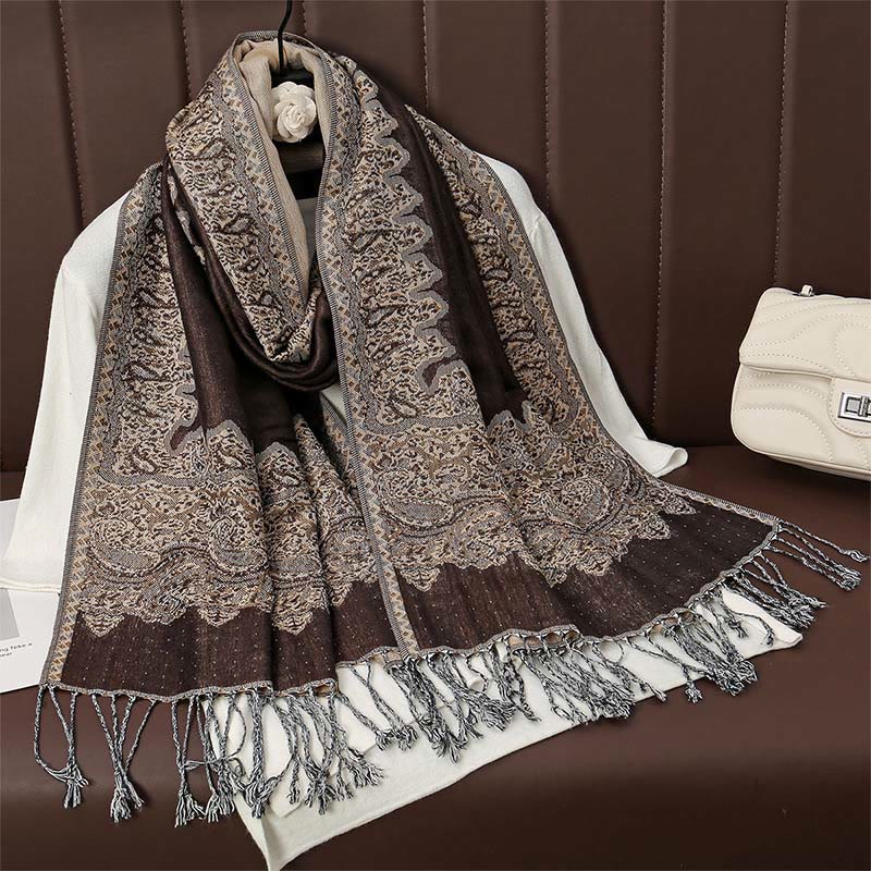 Tactile Jacquard Floral Meditation Wrap Tibetan Shawl