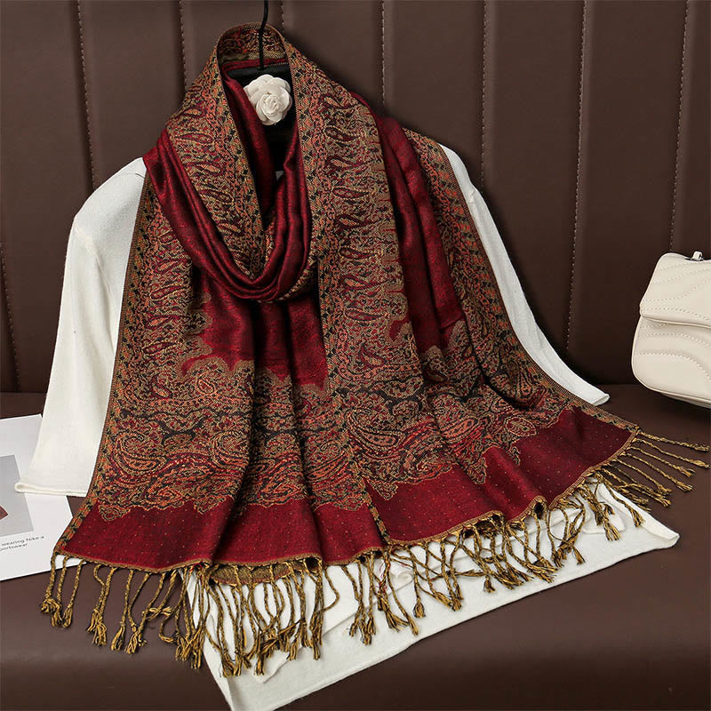 Tactile Jacquard Floral Meditation Wrap Tibetan Shawl