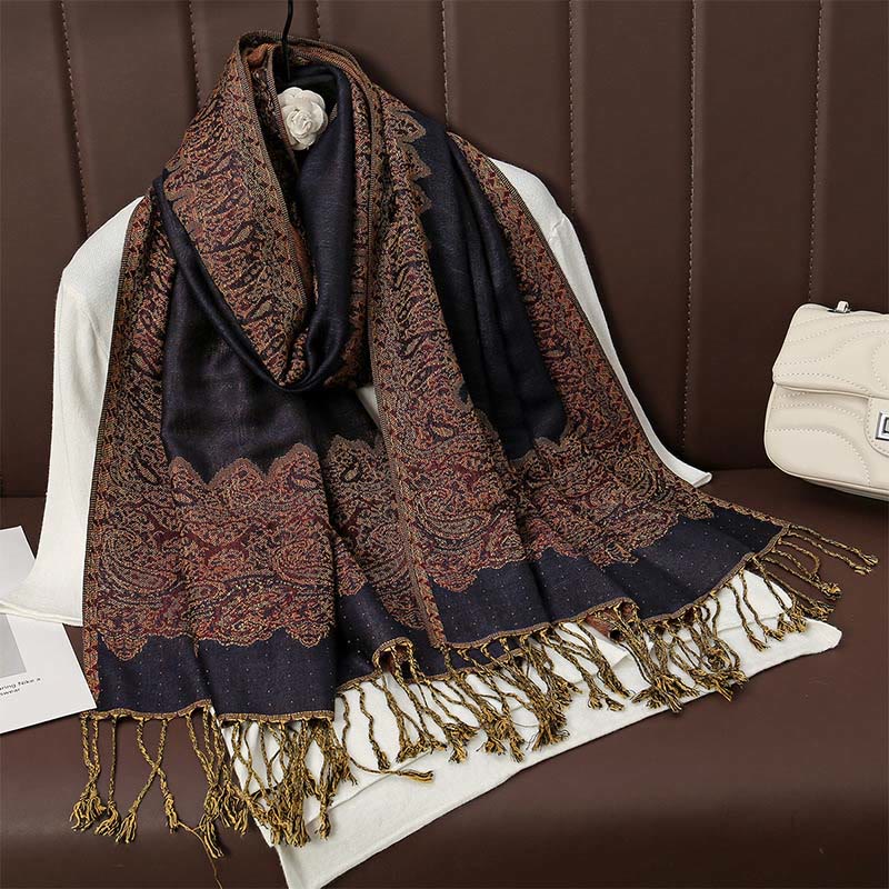 Tactile Jacquard Floral Meditation Wrap Tibetan Shawl