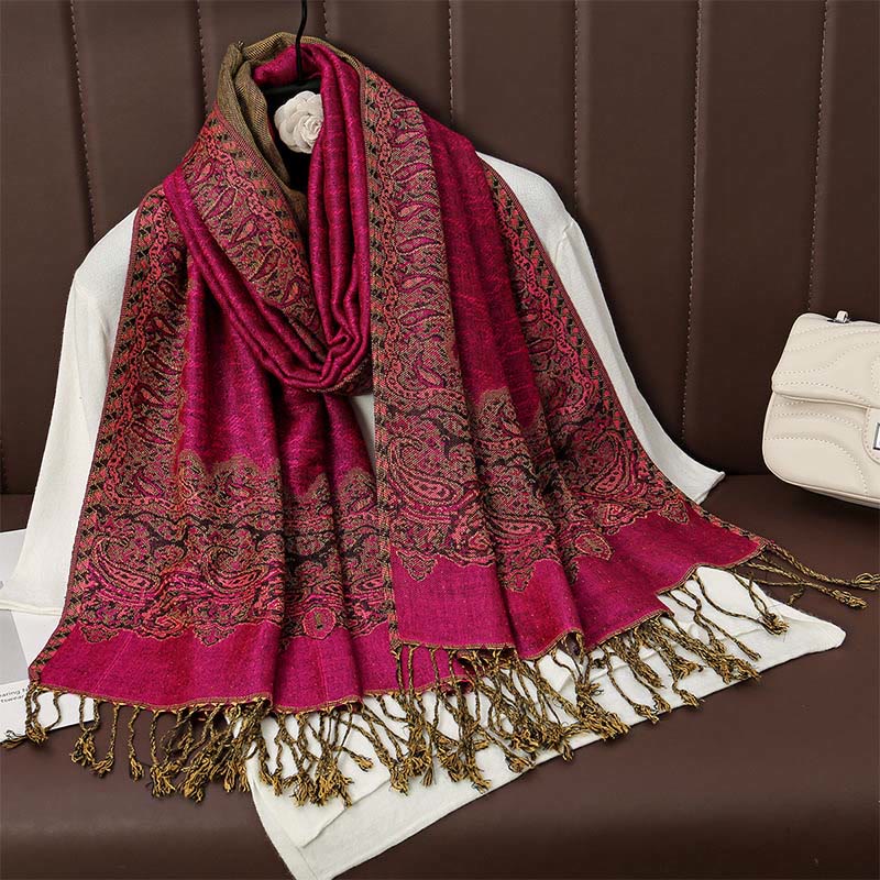 Tactile Jacquard Floral Meditation Wrap Tibetan Shawl