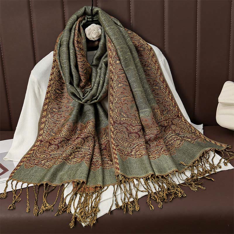 Tactile Jacquard Floral Meditation Wrap Tibetan Shawl