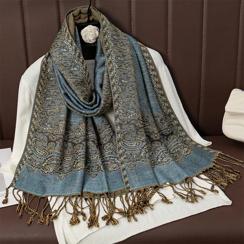 Tactile Jacquard Floral Meditation Wrap Tibetan Shawl