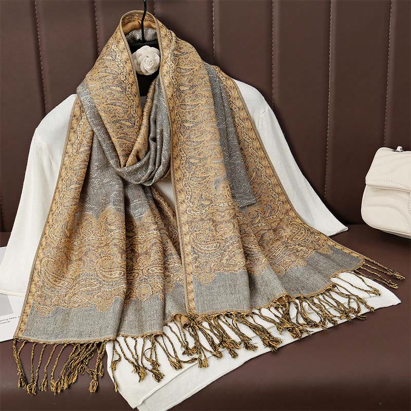 Tactile Jacquard Floral Meditation Wrap Tibetan Shawl