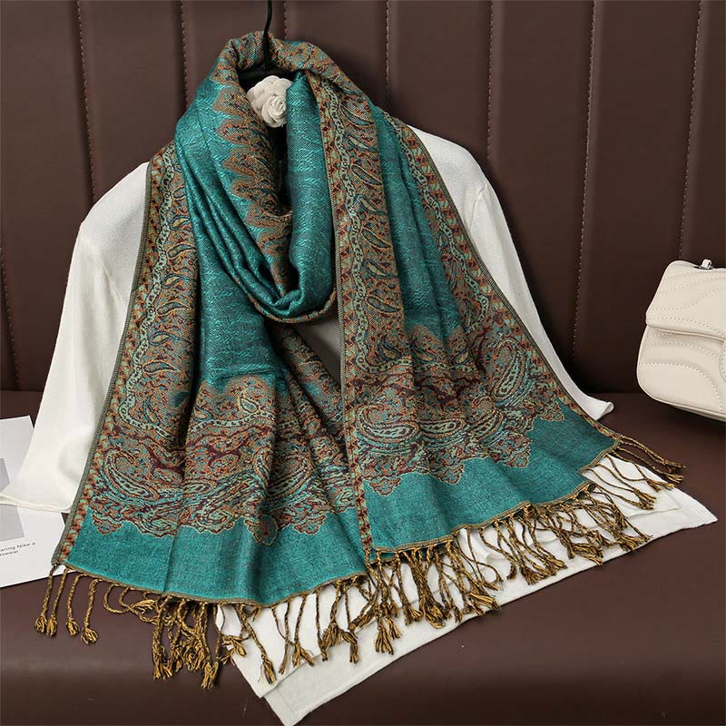Tactile Jacquard Floral Meditation Wrap Tibetan Shawl