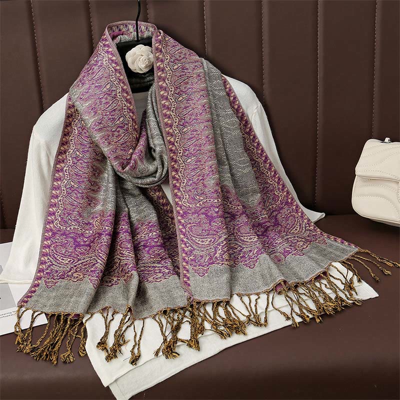 Tactile Jacquard Floral Meditation Wrap Tibetan Shawl