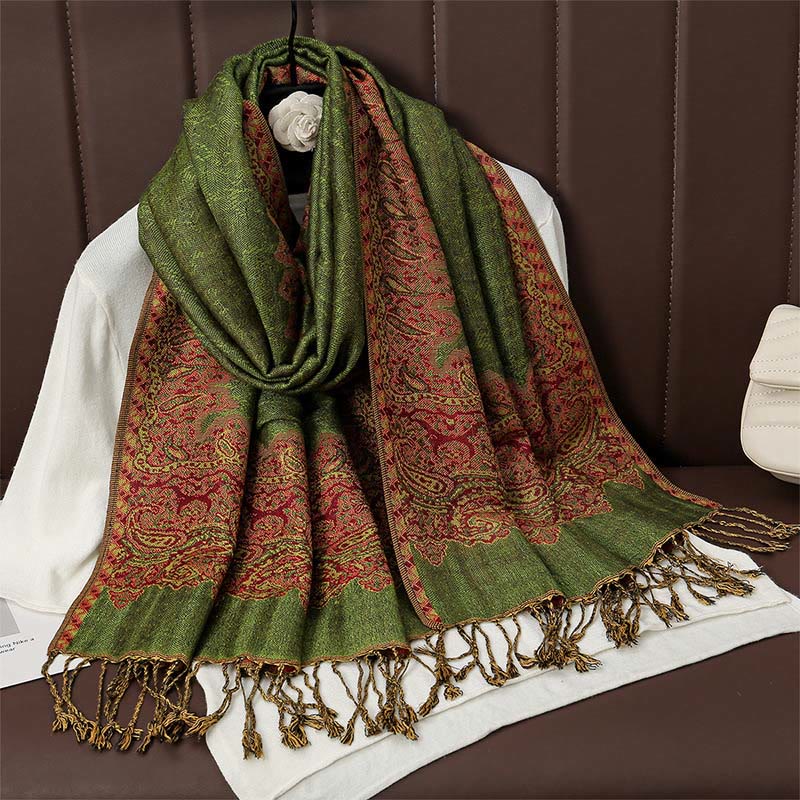 Tactile Jacquard Floral Meditation Wrap Tibetan Shawl