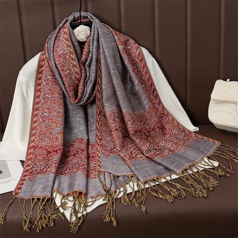 Tactile Jacquard Floral Meditation Wrap Tibetan Shawl